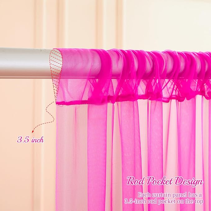 20ft X 10ft Hot Pink Tulle Backdrop Curtain for Parites, Sheer Backdrop Curtains Fabric Drapes for Wedding Ceremony Arch Party Stage Decorations