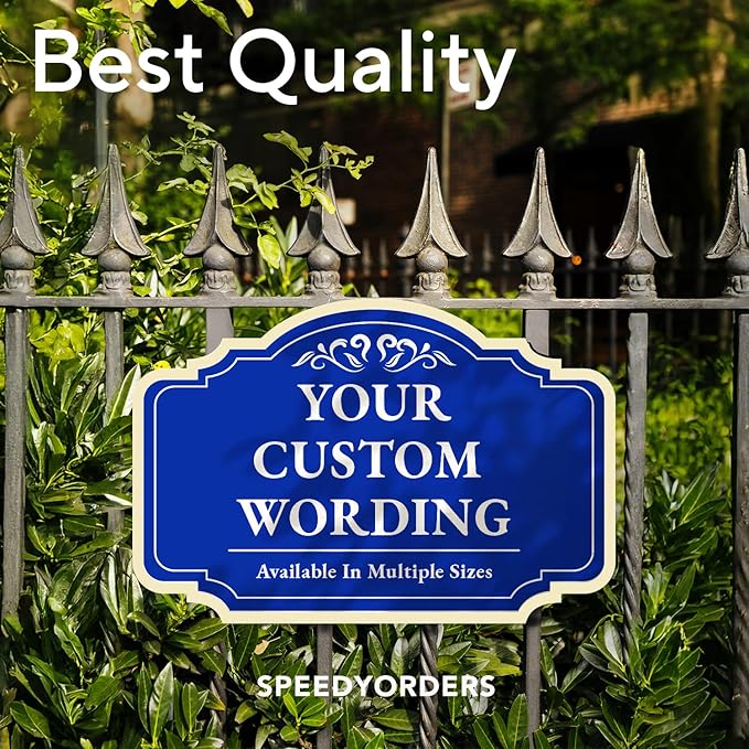 Custom Decorative Outdoor Metal Sign, Personalized Aluminum Driveway Sign - Waterproof, Made in USA - Design 2 Blue Steel 18x12 In