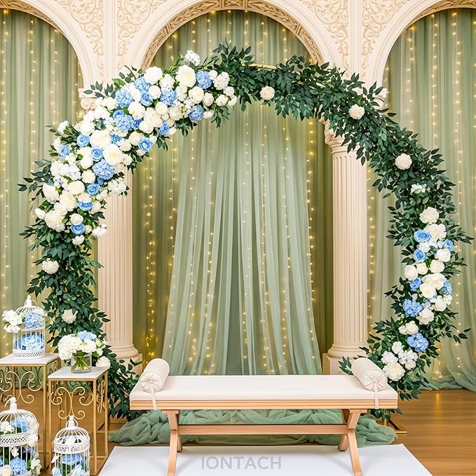 Wedding Arch Draping Fabric 29" x 19Ft Sheer Drapes for Backdrop Wedding Ceremony Reception Ceiling Decor Curtain Baby Bridal Shower Decoration (Sage Green, 3 Panels)