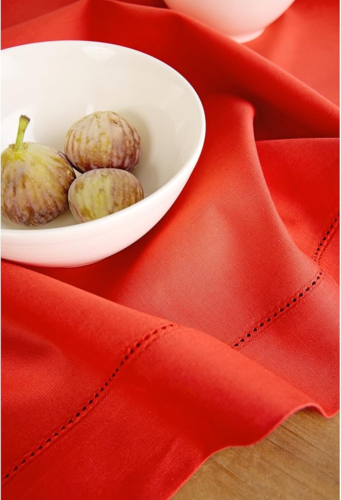 Solino Home Cotton Linen Table Runner 36 Inches - Poppy Red Hemstitch Table Runner 14 x 36 Inch Ideal for Dresser and Coffee Tables - Halloween