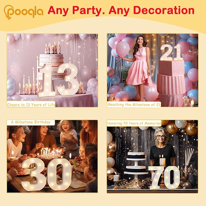 Pooqla Decorative Led Light Up Number Letters, White Plastic Marquee Number Lights Sign Party Wedding Decor Battery Operated Number (9)