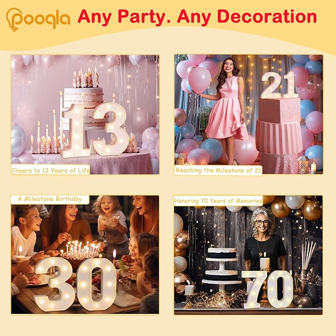 Pooqla 20th Birthday Decorations for Her Him, Light Up Number 20 for Party Table Decorations, 20th Birthday Gift for Women Men, Backdrop Wall Decor for 20th Wedding Anniversary Decoration