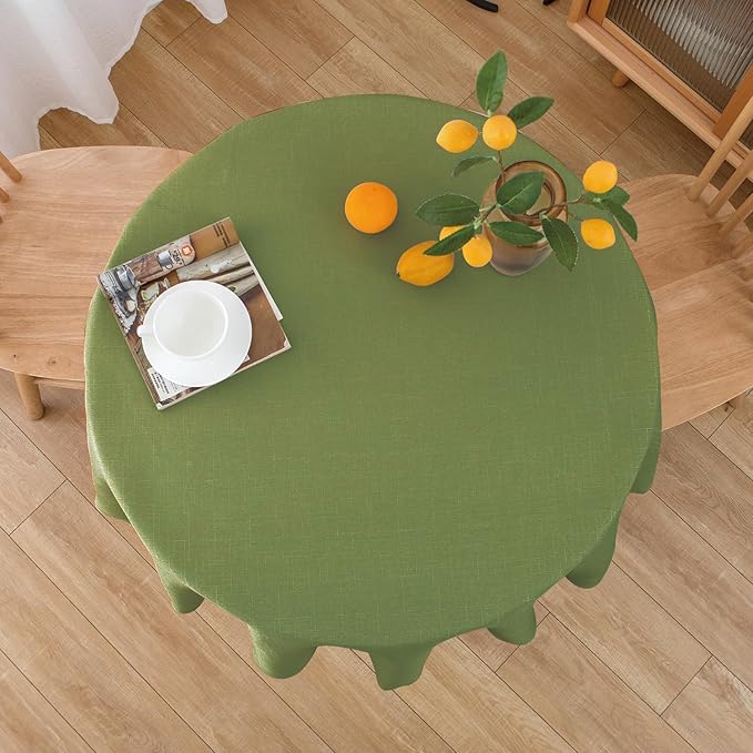 NLMUVW Round Table Cloth 48 Inch, Olive Green Small Tablecloth Linen Farmhouse Table Cover or Kitchen Dining Coffee Spring Decor