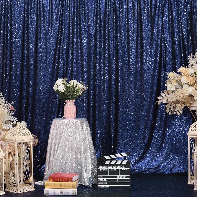 Eternal Beauty Navy Blue Sequin Backdrop, 7x7 Ft Glitter Background Curtains for Shimmer Photography Party Wedding Birthday Independence Day Back Drop Decor