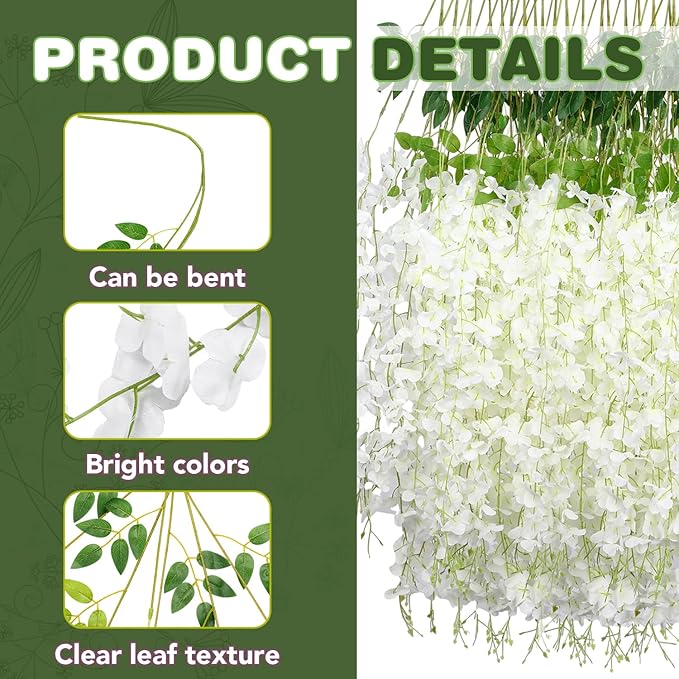 Wisteria Hanging Flowers,Fake Hanging Flowers,Wisteria artificiales Garland for Home Wedding Arch Floral Party Garden Ceremony Outdoor Decor,3.6 feet Long(36,White)