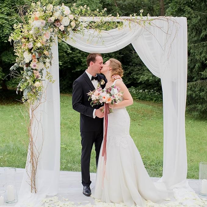 Wokceer Wedding Arch Draping Fabric 2 Panels 28.7" x 20FT White Sheer Fabric Backdrop Arch Draping for Wedding Ceremony Birthday Party Bridal Shower Decoration