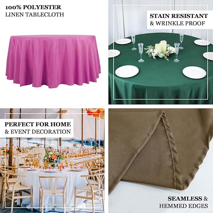 Efavormart Round Tablecloth, 132 Inch Stain & Wrinkle Resistant Washable Table Cloth, Decorative Polyester Fabric Table Cover for Banquet, Wedding, Dining- Pink