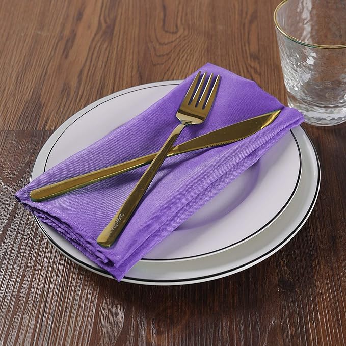 Cloth Napkins 17x17 inch Washable Polyester Dinner Napkins Soft Table Napkins for Wedding Party Dining Banquet(Purple,50PCS)