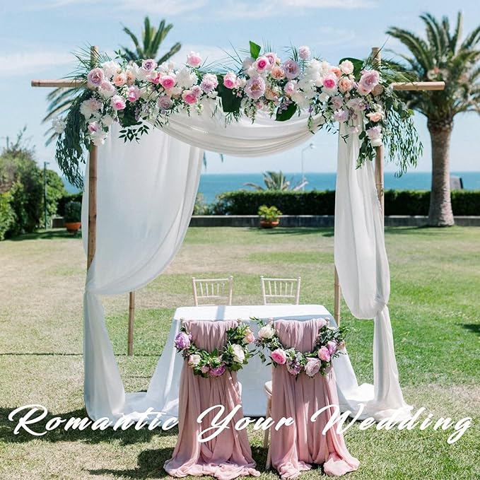 Wedding Arch Draping Fabric 8 Panels 20Ft Length x 28" Width White Arch Drapes Chiffon Fabric Sheer Curtains Backdrop for Party Bridal Decorations Wedding Ceremony Ceiling Stage Reception Decor