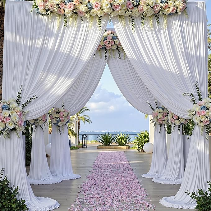 30×12 ft White Wrinkle Free Backdrop Curtain, Soft Silky Easy to Drape Wedding Drapes for Backdrop, 6 Panels 12ft Long Backdrop Curtains for Parties Birthday Baby Shower Photo Photography Backgrounds
