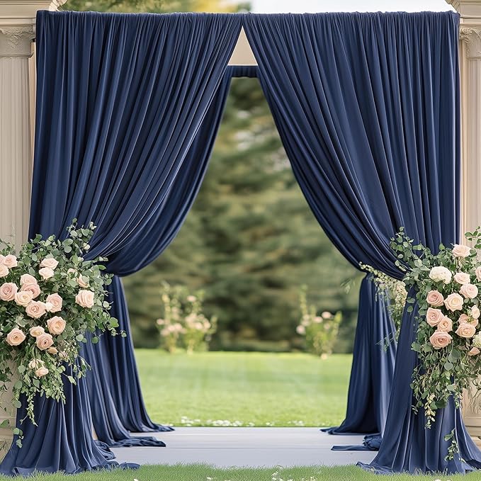 50×14ft Wrinkle Free Navy Blue Backdrop Curtain for Wedding Parties,10 Panels 5×14ft Height Soft Silky Polyester Photo Backdrop Drapes Curtains for Birthday Photography Stage Events Background Cloth