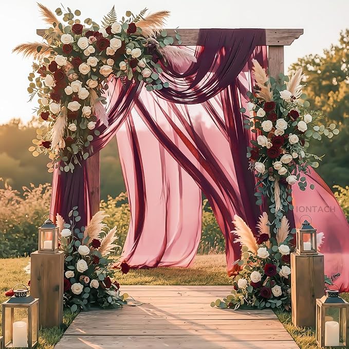 Wedding Arch Draping Fabric 29" x 19Ft Sheer Drapes for Backdrop Wedding Ceremony Reception Ceiling Decor Curtain Baby Bridal Shower Decoration (Burgundy, 2 Panels)