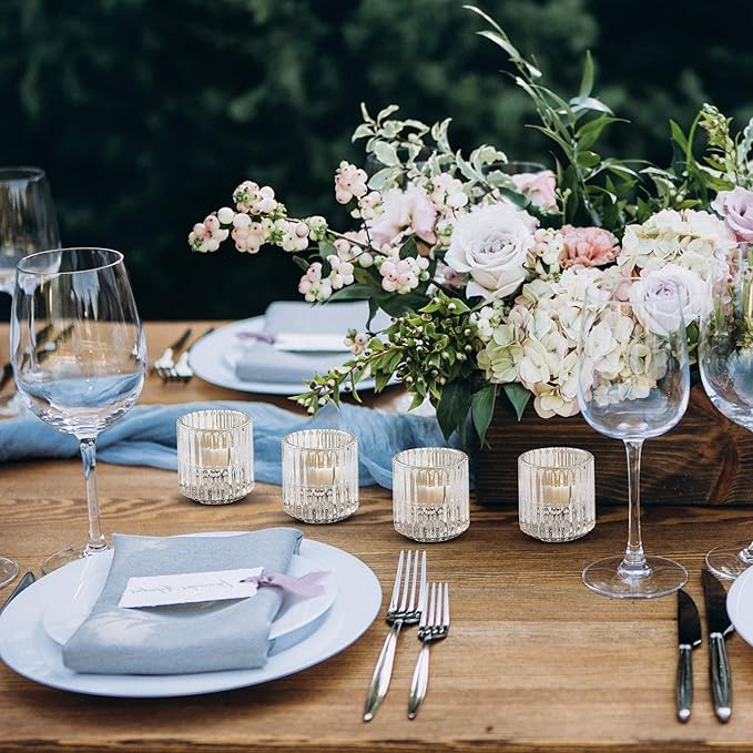 Serene Spaces Living Set of 4 Clear Ribbed Glass Votive Holders, Perfect for Weddings and Home Décor, Measures 2.25" Tall and 2" Diameter