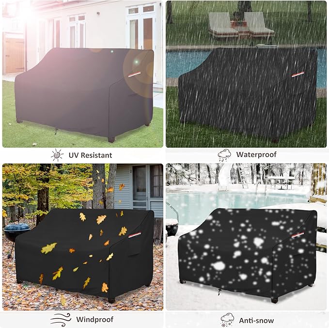 okcool Heavy Duty Patio Sofa Cover, 100% Waterproof 3-Seater Outdoor Sofa Cover Fits up to 85W x 38D x 35H Inches, Lawn Patio Furniture Covers,Black