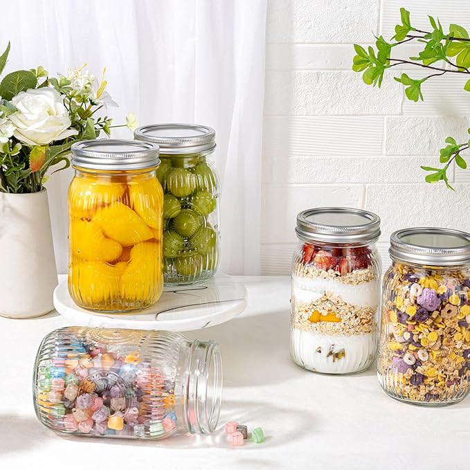 MirthMood 32 OZ Wide Mouth Mason Jars, 4 PACK Glass Mason Jars with airtight Lids, Quart mason jars wide mouth ，Perfect for Canning, Pickling, Preserving, Fermenting, DIY Crafts & Decor