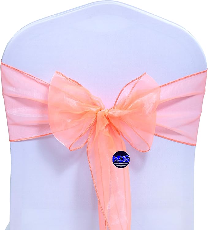 MDS Pack of 150 PCS Organza Chair Sashes Wider Dining Chair Bows Ribbon Tie Back for Wedding Party Birthday Bridal Shower Reception Event Banquet Home Chair Cover Decoration - Light Orange
