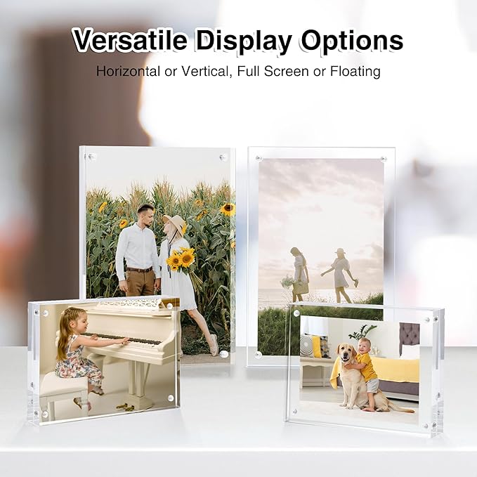 HOUSE DAY Acrylic Picture Frames 8x10, 1 Pack Magnetic 8x10 Picture Frame, Double Sided Clear 8 x 10 Photo Frame with Microfiber Cloth, Frameless FreeStanding 8x10 Frame Gift for Desktop Display