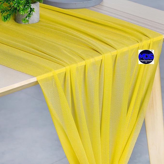 MDS Halloween Chiffon Table Runner - 10 Pack, 29 x 170 Inches, 14ft Each - Sheer Spooky Table Runners for Haunted House Parties, Trick-or-Treat Tables, Witchy Décor, Wedding & Events - Yellow