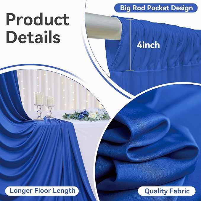 30ftx12ft Wrinkle Free Royal Blue Backdrop Curtain, 6 Panels 12FT Height Royal Blue Wedding Backdrop Drapes, Silky Polyester Back Drop Cloth for Birthday Photography Background Party Backdrop Draping