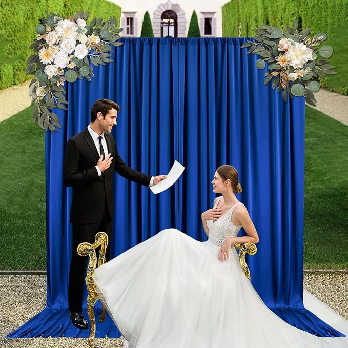 10ft x 10ft Blue Backdrop Curtains for Parties, Fabric Satin Background Curtain with Rod Pockets for Weddings, Birthday, Baby Shower, Photography, Graduation Party Backdrop Drapes, 2 Panels