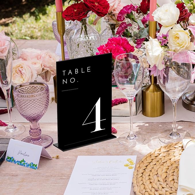 JINMURY Black Wedding Table Numbers 1-25 with Stands, 5"x7" Black Acrylic Table Numbers with White Font, Perfect for Wedding Party Reception(1-25, 5"x7")