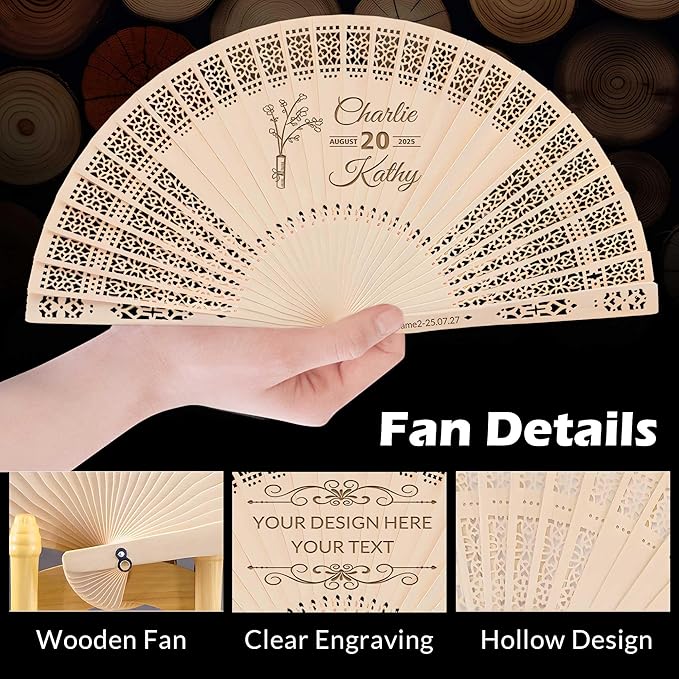 10 PCS Custom Fans Personalized Folding Fans for Line Dancing Wooden Hand Fan Wedding Favors Bulk Fans for Guests Party Event Use (Style12)
