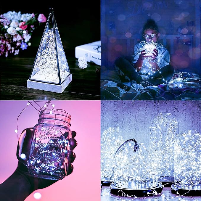 ANJAYLIA LED Fairy String Lights, 16.5Ft/5M 50leds Bright Light Party Home Festival Decorations Battery Operated Lights(White)