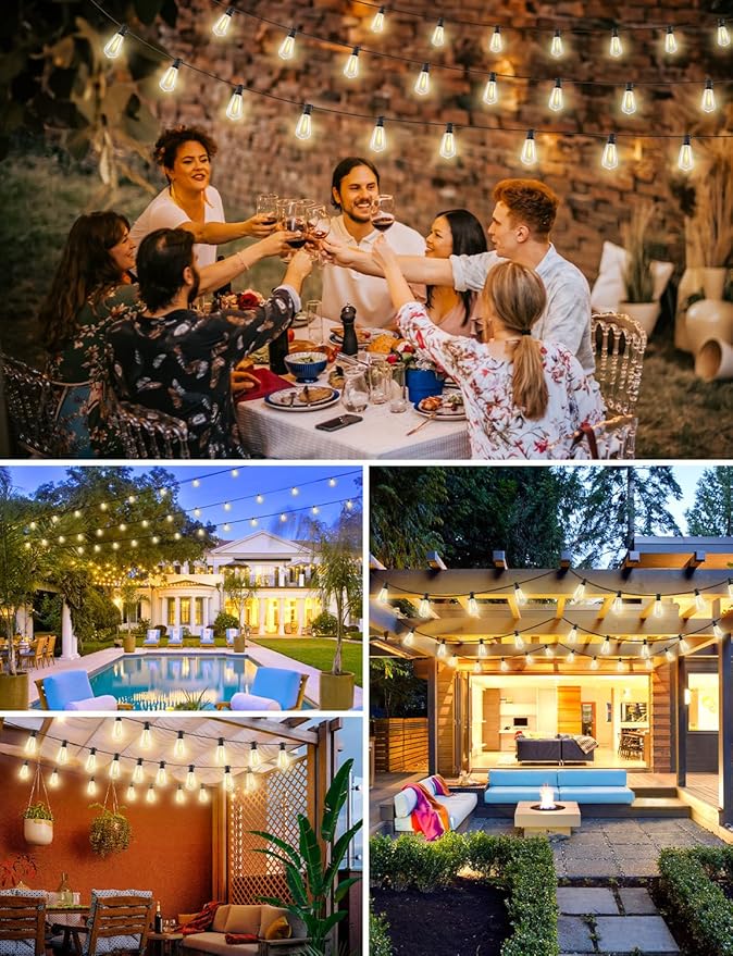 Brightever Outdoor String Lights with Remote, 200FT LED Patio Lights with 62 ST38 Shatterproof Vintage Bulbs, Dimmable String Lights for Outside, Waterproof IP65 Outdoor Lighting for Balcony, Camping