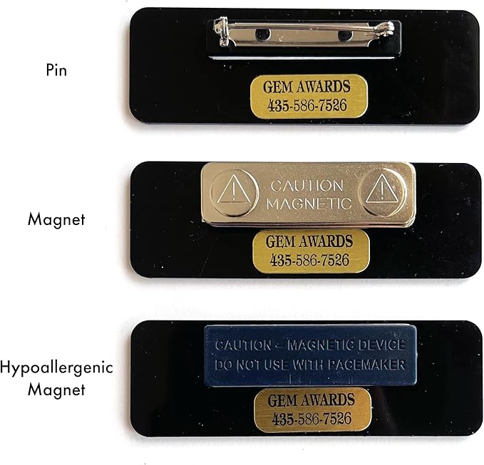 Custom Name Tags - Full Color Logo Name Tags - Scratch Resistant Metal Front & Hard Plastic Back (1x3 Inch, Gold)