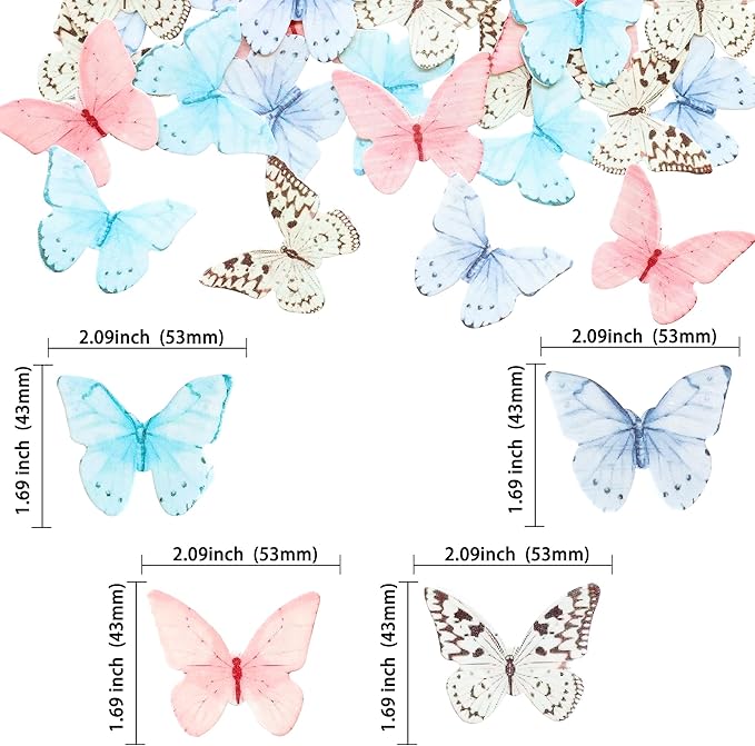 Ephlyn 48Pcs Edible Butterfly Cupcake Toppers Cupcake Picks Edible Butterfly Cupcake Decorations for Theme Baby Shower Kids Birthday Party Cake Supplies Multi