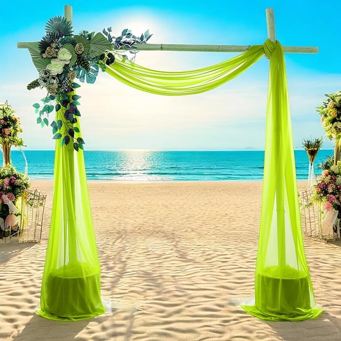 MDS Halloween Chiffon Draping Fabric - 1 Panel, 30" Wide x 100ft Long - Sheer Spooky Arbor & Canopy Drapery for Haunted House Backdrops, Party Ceilings, DIY Costumes & Themed Events - Parrot Green