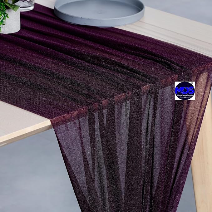 MDS Halloween Chiffon Table Runner - 20 Pack, 29 x 170 Inches, 14ft Each - Sheer Spooky Table Runners for Haunted House Parties, Trick-or-Treat Tables, Witchy Décor, Wedding & Events - Eggplant