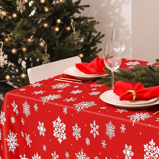 QZYL 12 Pack Christmas Table Cloths, 54" x 108" Holiday Plastic Tablecloth, Snowflakes Disposable Tablecloth Xmas Rectangle Tablecover, Christmas Table Decorations Holiday Party Decor
