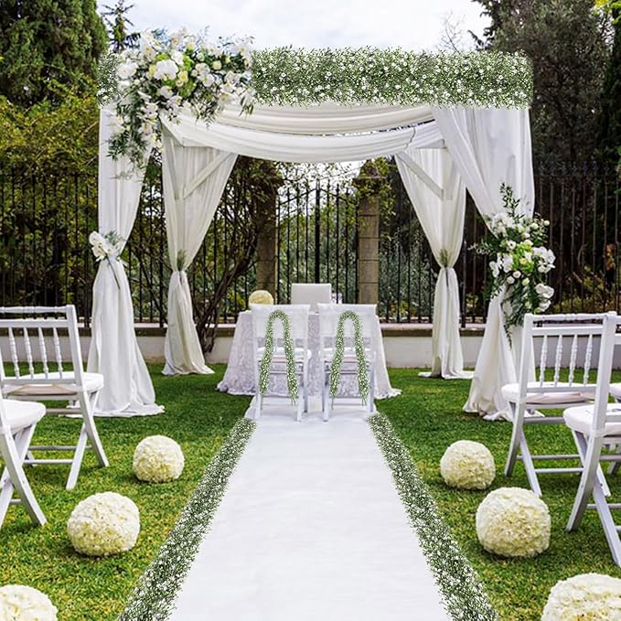 2 Pcs 5.8ft Artificial Baby Breath Flower Vines, Babys Breath Artificial Flowers Real Touch Faux Gypsophila Hanging Fake Baby's Breath Garlands for Wedding and Baby Shower Decor（White）