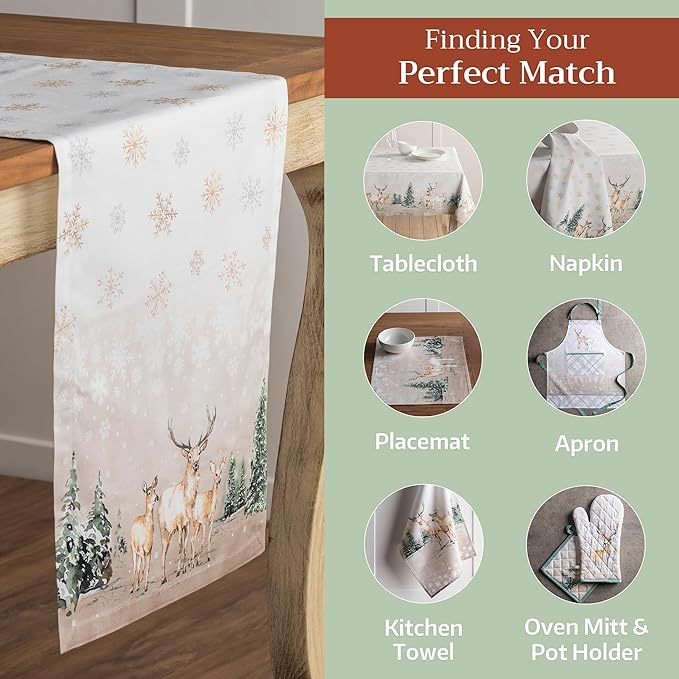 Maison d' Hermine Table Runner 100% Cotton Single Layer Table Runners 108 inches Long for Thanksgiving Christmas Decorations Home Kitchen Dining Party Wedding (Deer in The Woods, 14.5" x 108")