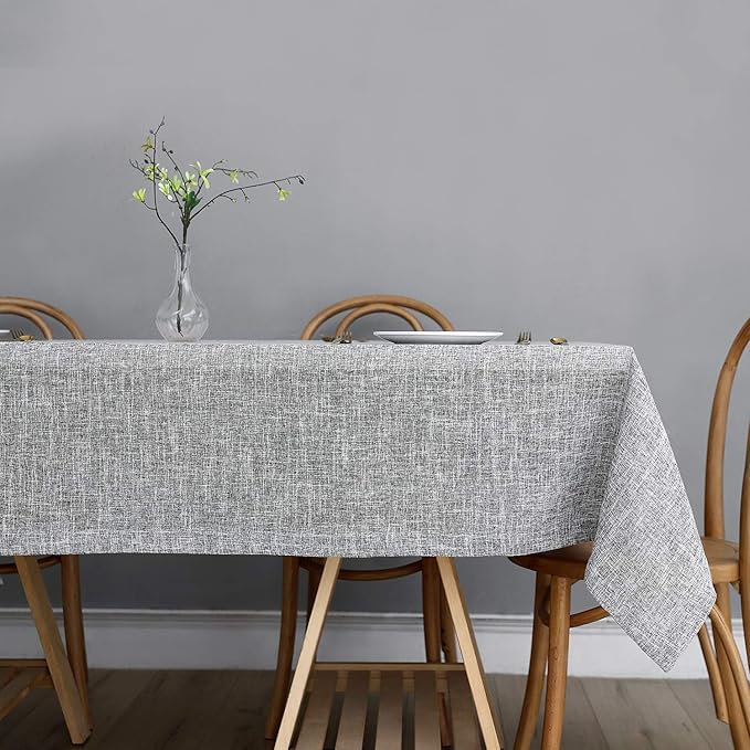 maxmill Flaxy Faux Linen Table Cloth with 2-Tone Slubby Texture Wrinkle Resistant Anti-Shrink Soft Tablecloth for Kitchen Dining Tabletop for Banquet Parties Rectangle 52 x 70 Inch Light Grey