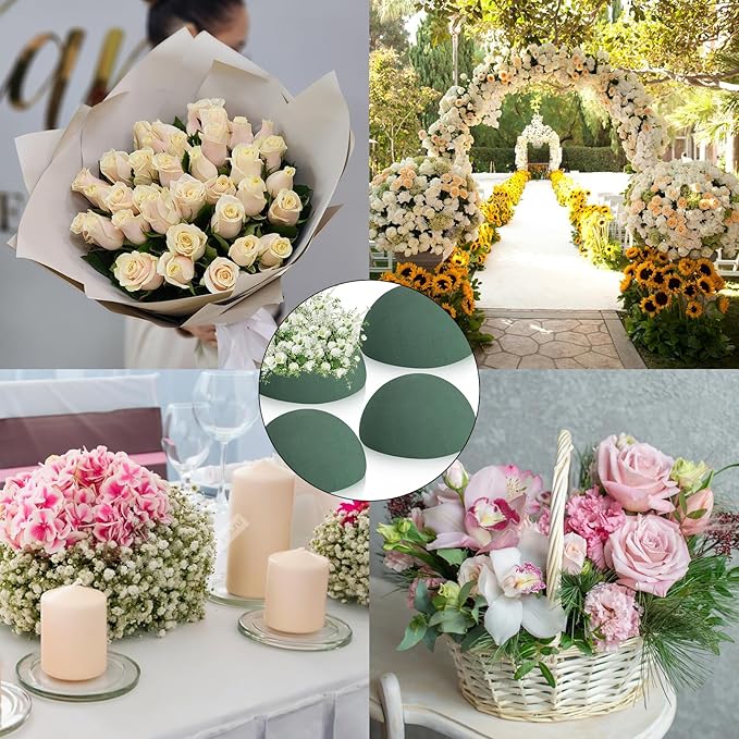 LOKIPA Floral Foam Round, 4 Pack Floral Dry Foam Half Ball for Artificial Plant Floral Arrangement and Wedding and Garden Decorations(5.51x2.76inch)