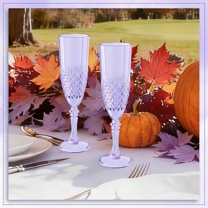 Plastic Champagne Flutes, 12PCS Purple Wine Glasses Goblets Cups Reusable Flute, for Weddings Bachelor Parties Toasting and Events(12,Purple)