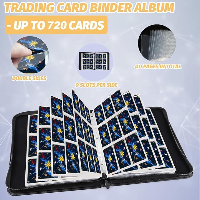 Card Binder for MTG Cards, Premium 9 Pocket Card Binder for Trading Cards, 720 Double Sided Pocket Collector Card Album for Standard Cards,Card Collection Folder for YGO/PTCG/Game Cards (Blue Print)