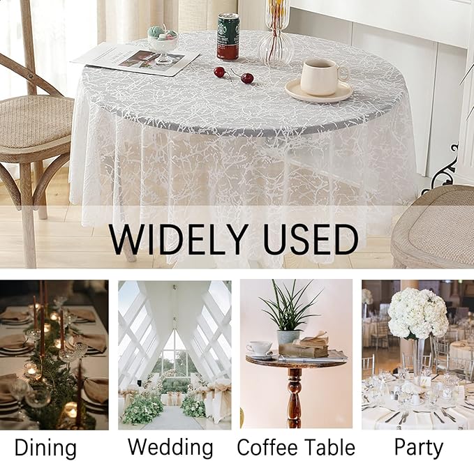 Jeloris Round Lace Tablecloth with Elegant Scalloped Bottom for Any Special Event Such as Wedding, Birthday Party, Baby Shower, Anniversary (78 inch, Style 3)