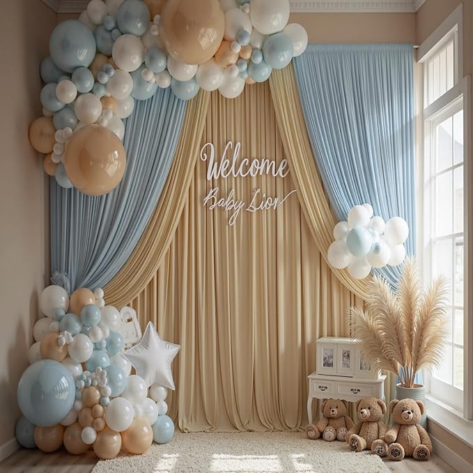 10ft x 15ft Beige Wrinkle Free Backdrop Curtains for Parties,Silky Polyester Fabric Wedding Ceiling Drapes, 2 Panels 15ft Photo Back Drop Drapes for Baby Shower Photography Stage Background Cloth