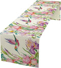 Hummingbird Table Runner,Pink Floral Country Style Table Runner for Kitchen Dining Table Home Party Decoration 13x72 Inch