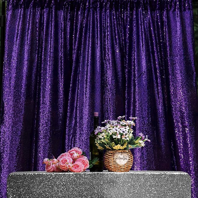 JYFLZQ Purple Sequin Backdrop Curtains 6ft x 8ft 1 Panel Glitter Photo Booth Backdrops Sparkly Photography Background Drapes for Parties Wedding Bridal Showers