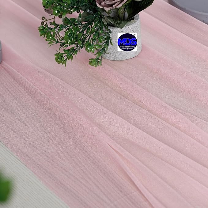 MDS 5 Pack 10ft Chiffon Table Runner 29 x 120 Inches Sheer Wedding Runner Romantic Rustic Table Runner for Wedding Decorations, Birthday Parties, Bridal Shower Party Arch Decor - Blush Pink