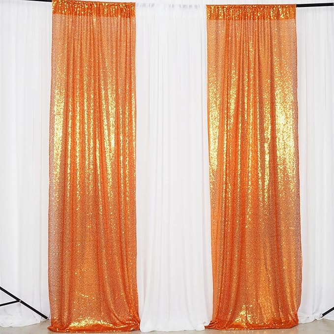 Poise3EHome 4Pcs 2Ft x 8Ft Orange Sequin Backdrop Curtains, Glitter Photography Background, Sequence Xmas Thanksgiving Backdrop (Orange, 4 pcs-2ftx8ft)