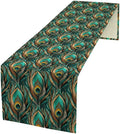 Peacock Feather Table Runner,Retro Aesthetic Green Table Runner for Home Kitchen Dining Party Indoor Outdoor Decoration 13x70 Inch