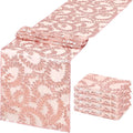 Sequin Table Runners 5 Pieces Rose Gold Flower Table Runners 12x72 Inch Glitter Dining Table Cover for Party Wedding Birthday Reception Banquet Decoration Spring Party Chair Sashes