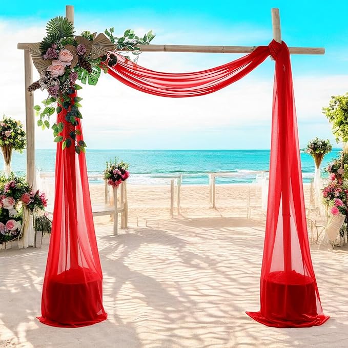 MDS Halloween Chiffon Draping Fabric - 2 Panel, 30" Wide x 20ft Long - Sheer Spooky Arbor & Canopy Drapery for Haunted House Backdrops, Party Ceilings, DIY Costumes & Themed Events - Red