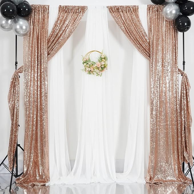 Poise3EHome Rose Gold Sequin Backdrop,2 Panels 2FTx8FT Glitter Background for Party Birthday Party Baby Shower Wedding Christmas Thanksgiving Holiday Festival Decor
