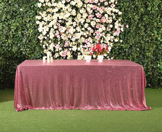 SquarePie Sequin Tablecloth 90 x 132 Inch Fuchsia Pink Sparkly Table Linen for Wedding Party